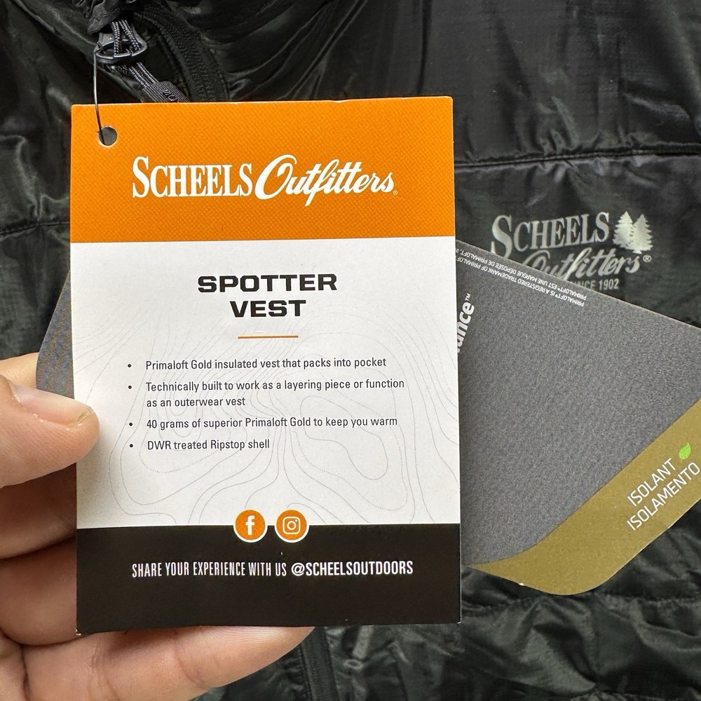 Scheels Spotter Vest Mens 2XL Black Primaloft Ripstop Puffer Full Zip NWT $99 - Picture 5 of 12